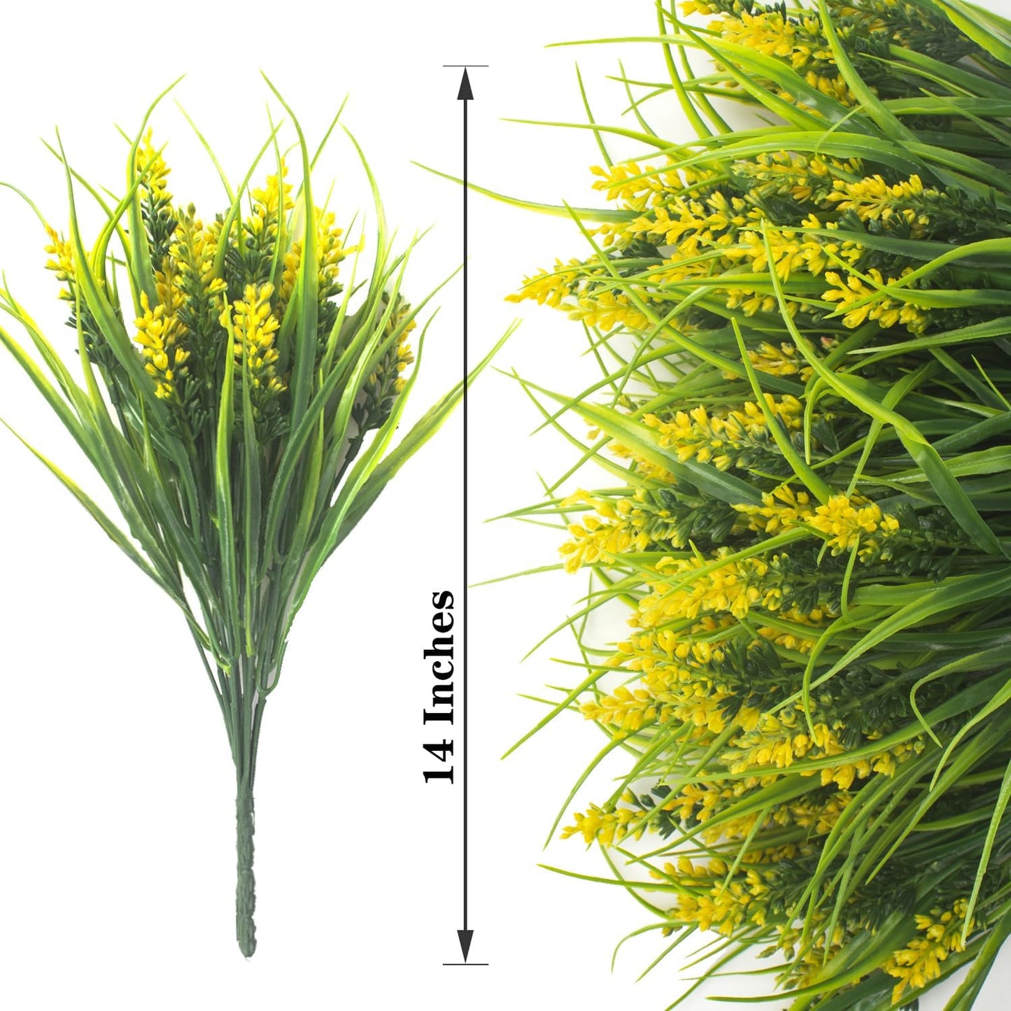 20 Bundles Artificial Plants Outdoor Fake Monkey Grass with Flowers (Yellow)