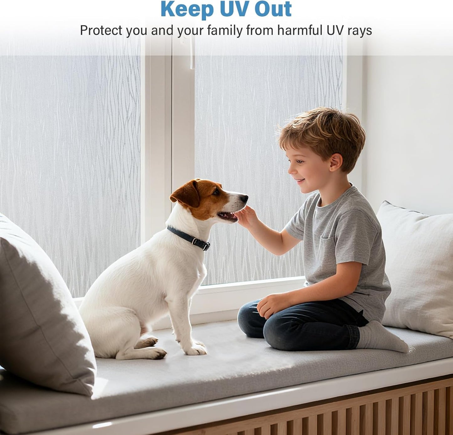 Finnez Frosted Privacy Window Film Static Cling, Non-Adhesive Decorative Cover for Glass Door & Windows, No Glue Removable Clings UV Blocking Waves Design for Home Office 45.2 x 157.4 Inches