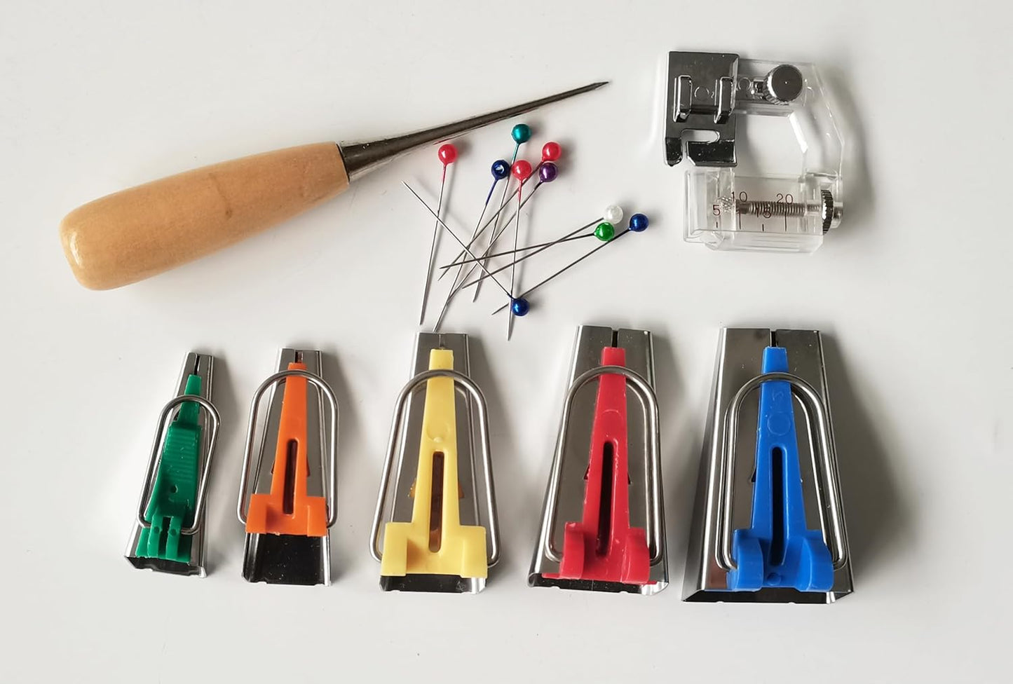 HONEYSEW Bias Tape Maker Kits All 5 Sizes 6MM 9MM 12MM 18MM 25MM Binding Foot Craft Clips Awl Quilter's Pin