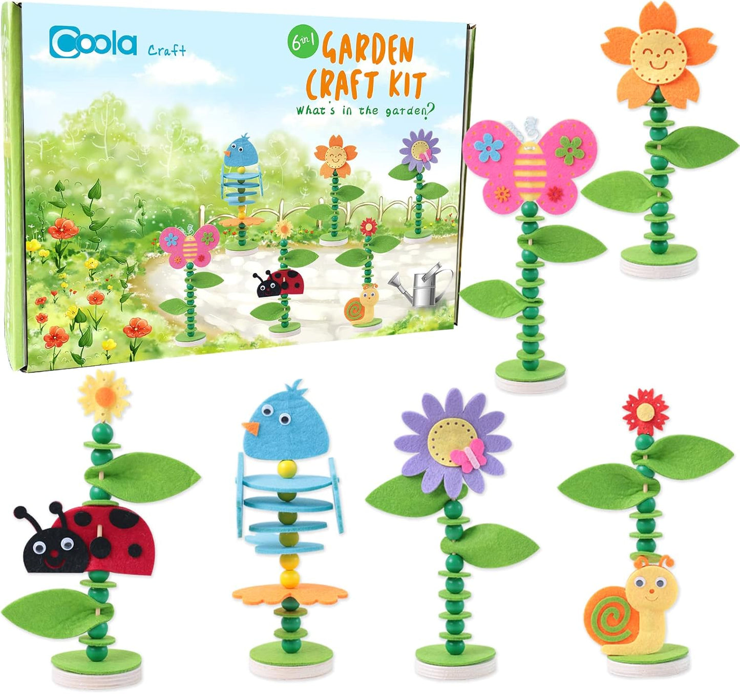 Coola Spring Craft Kit for Kids - Art and Craft DIY Early Educational Toys Suitable for Girls & Boys Pack 6 Include 2Flowers Snail Birdie Butterfly Ladybug Best Gift for Kids Age 3,4,5,6,7,8,9