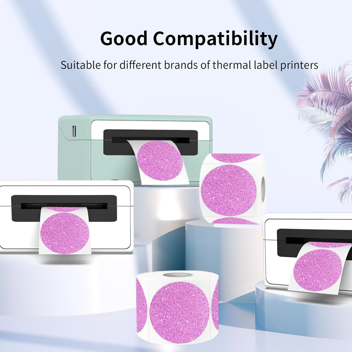 3" Holographic Thermal Label Stickers, Round Direct Thermal Label Stickers, Glitter Thermal Printer Sticker Labels for Gift Wrapping, Self-Adhesive Custom Logo Design- Glitter Pink