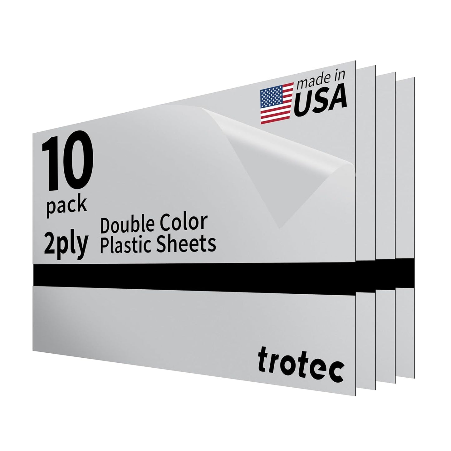 Trotec TroLase Lights | 24"x12"x1/250"(0.1mm thick) | Adhesive-Backed Flexible Laser Engraving Sheet/Film for Decal & Label | Double Color Plastic Sheet for Engraving | Smooth Silver/Black | 10pcs