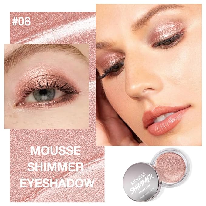 Glitter Shimmer Metallic Cream Eyeshadow Palette Makeup, Rose Gold Natural Single Mini Instant Holographic Eyeshadow For Older Women, Sombras Crema Para Ojos, Talc, Paraben & Cruelty Free