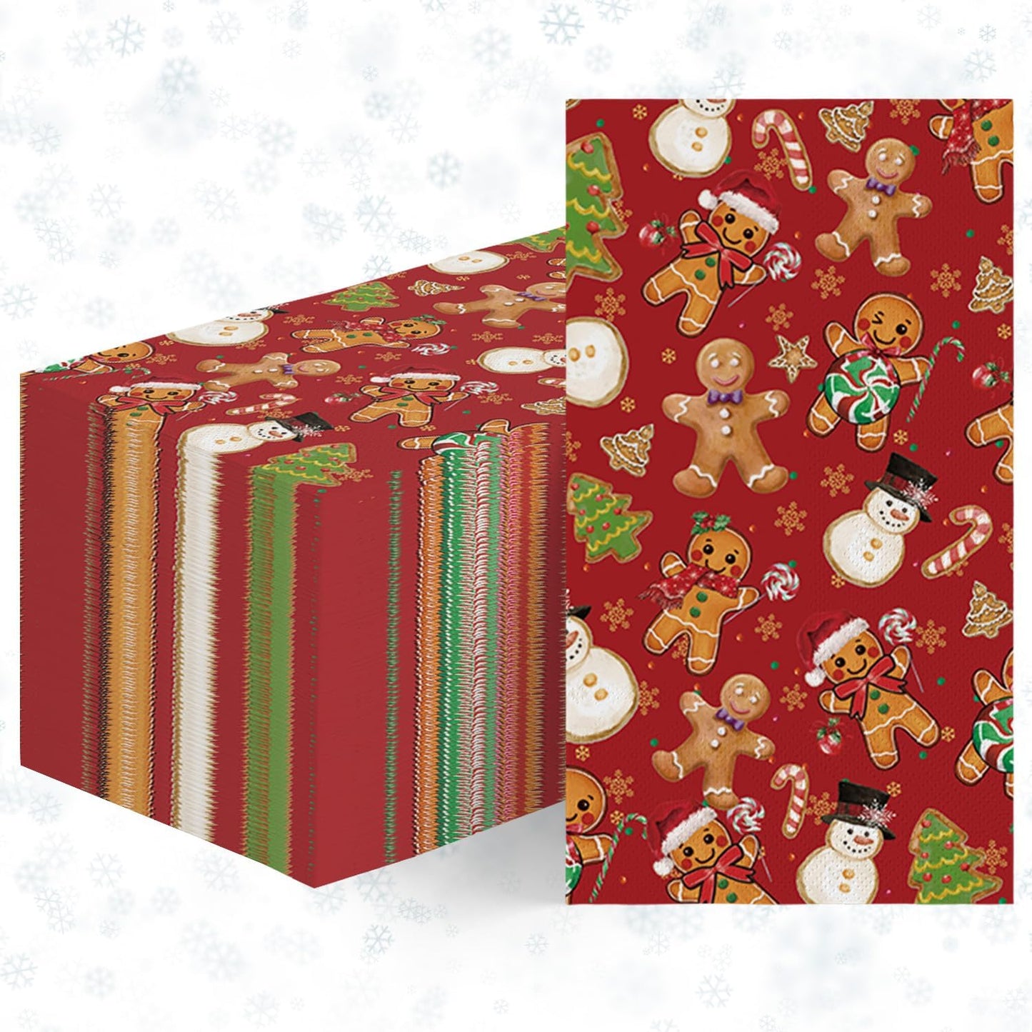 Horaldaily 50 Christmas Disposable Paper Decorative Guest Napkins, Gingerbread Man Hand Towel for Party Lunch Dinner Kitchen Bathroom