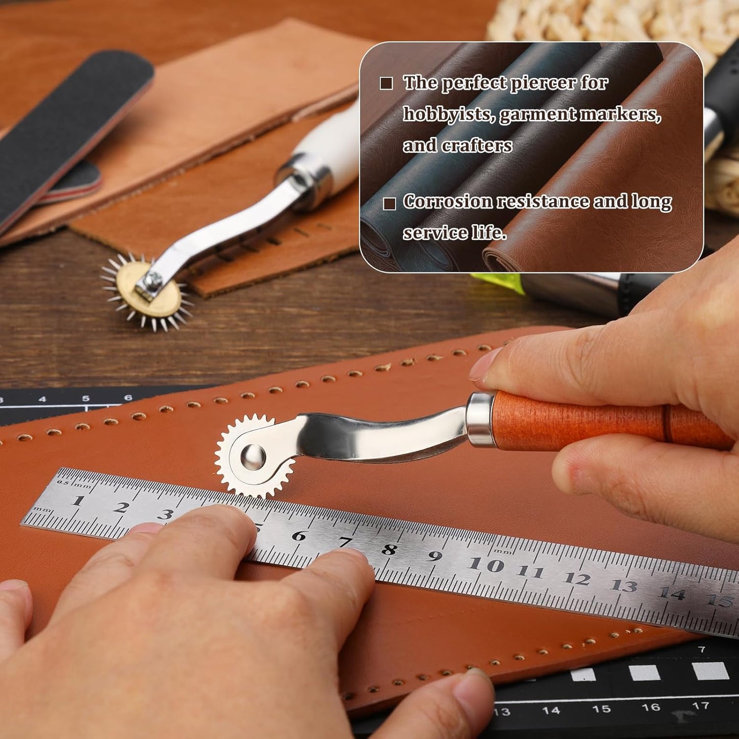 Nitlak 2 PCS Tracing Wheel,Tracing Wheel Sewing Tool,Wooden Handle Stainless Steel Pounce Wheel,Tracing Wheel for Sewing Patterns, Tracing Wheel Tool for Leathercraft, Professional Marking Spacer