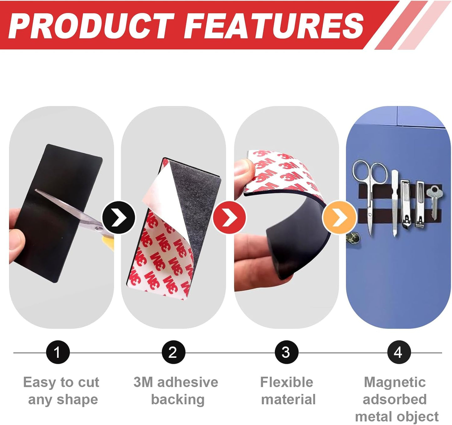 Thaibear Magnetic Strips, Flexible Magnet Strips with Adhesive Backing (8 Pack, 4" x 2") Strong Adhesive Magnetic Tape for DIY, Crafts, Fridge - Sticky Magnet Tape Strip for Wall