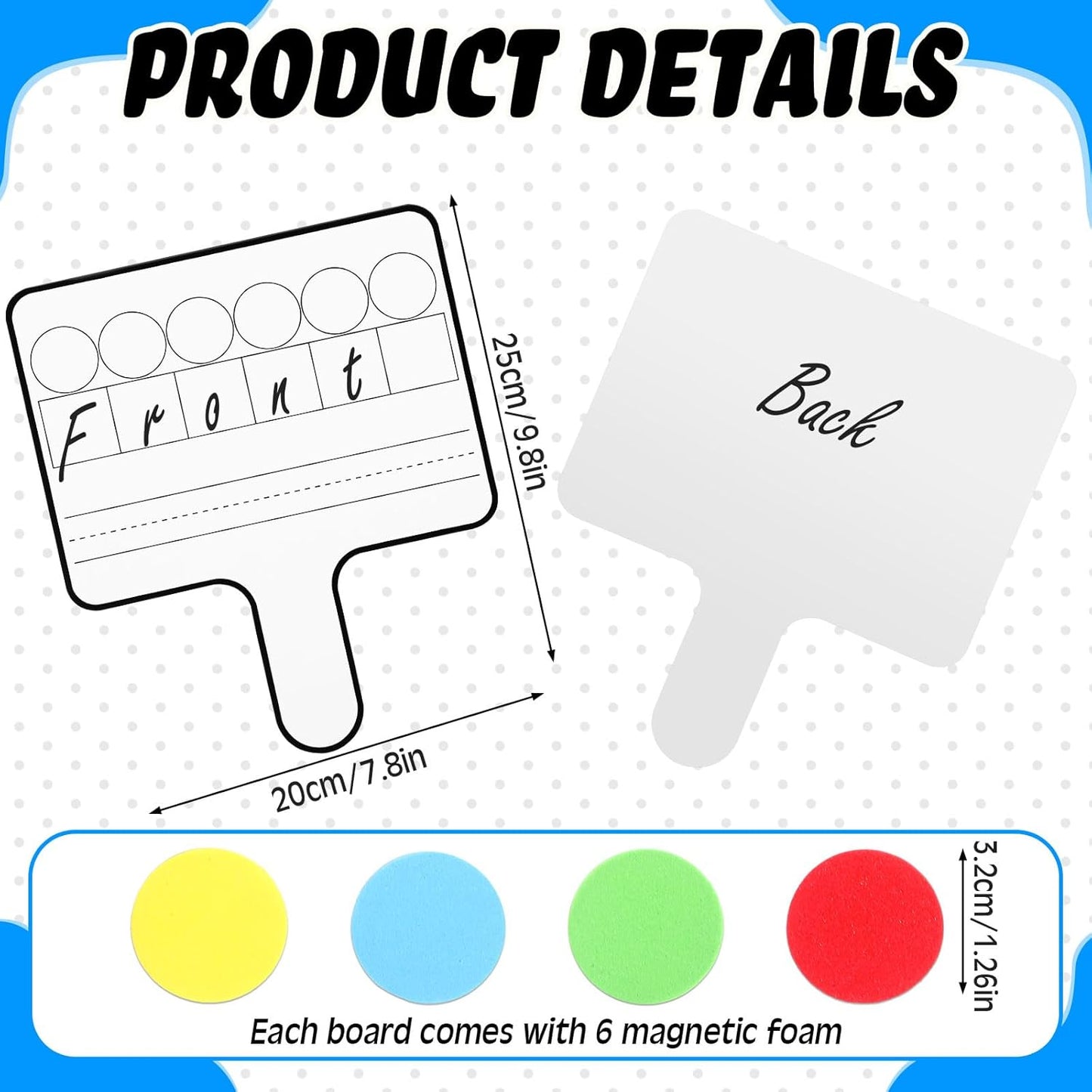 Seajan 3 Pcs Magnetic Paddle Set Education Dry Erase Double Side Handheld Answer Board with Magnetic Counters Discs Phonemic Awareness Phonics Games Toy for Students Kids Teaching Supply (Color)