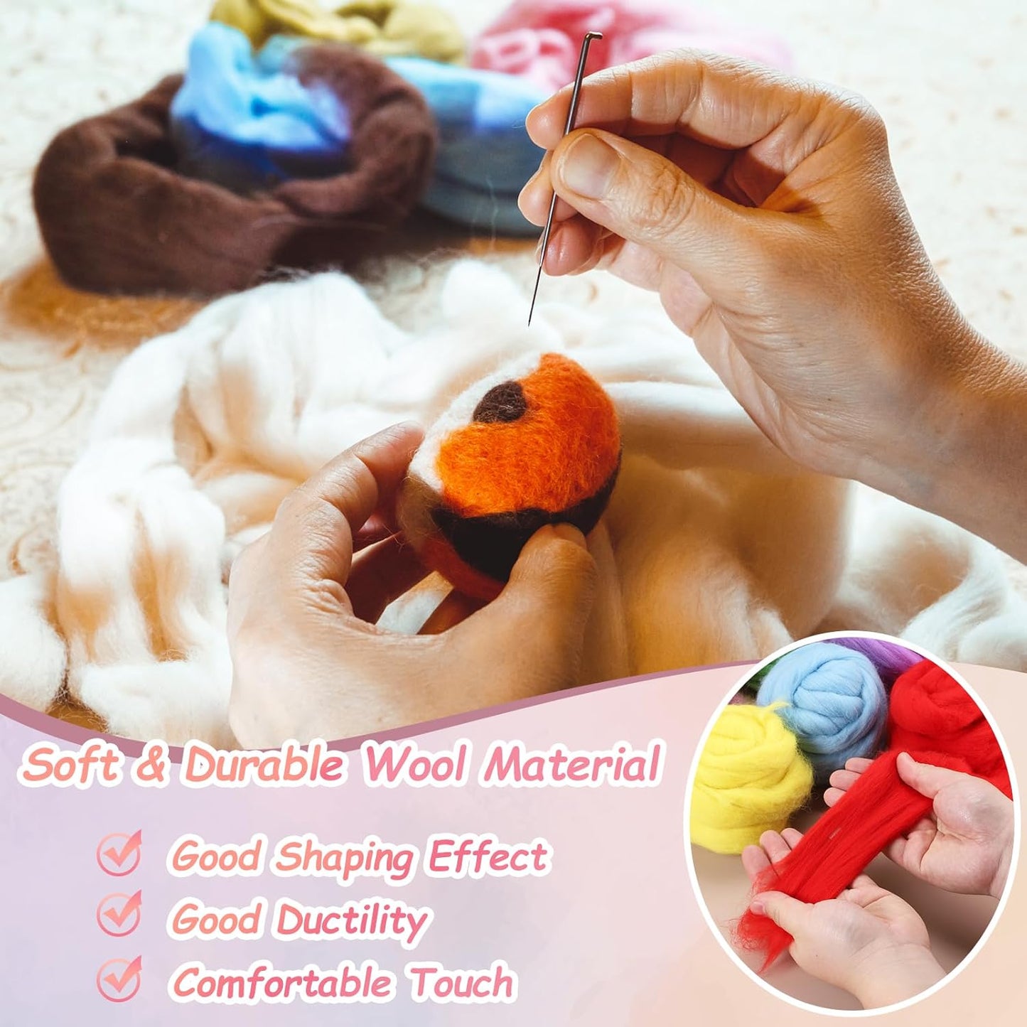 PATIKIL Wool Roving Yarn, 80G/2.82OZ Soft Felting Wool Pure Chunky Roving Yarn Bulk for Needle Felting Knitting Blanket Spinning Weaving DIY Craft, Bright Khaki