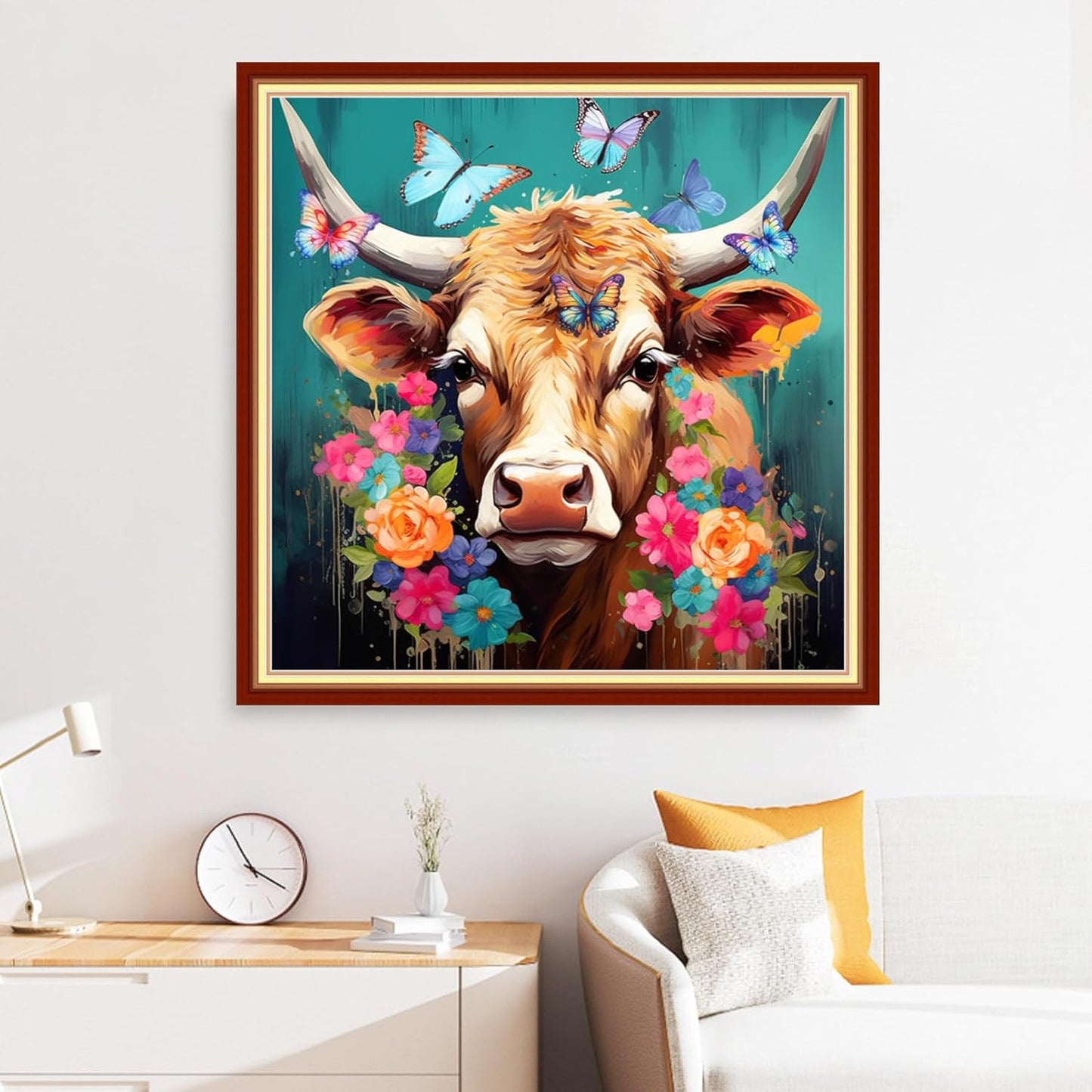 Disxvivy Cross Stitch Stamped Full Embroidery Kits DIY 11CT Cotton Thread Printed DIY Needlepoint Kits Craft Needlework Set Cross-Stitch Stamped Sets-Colored Cow Flower 18x18 inch
