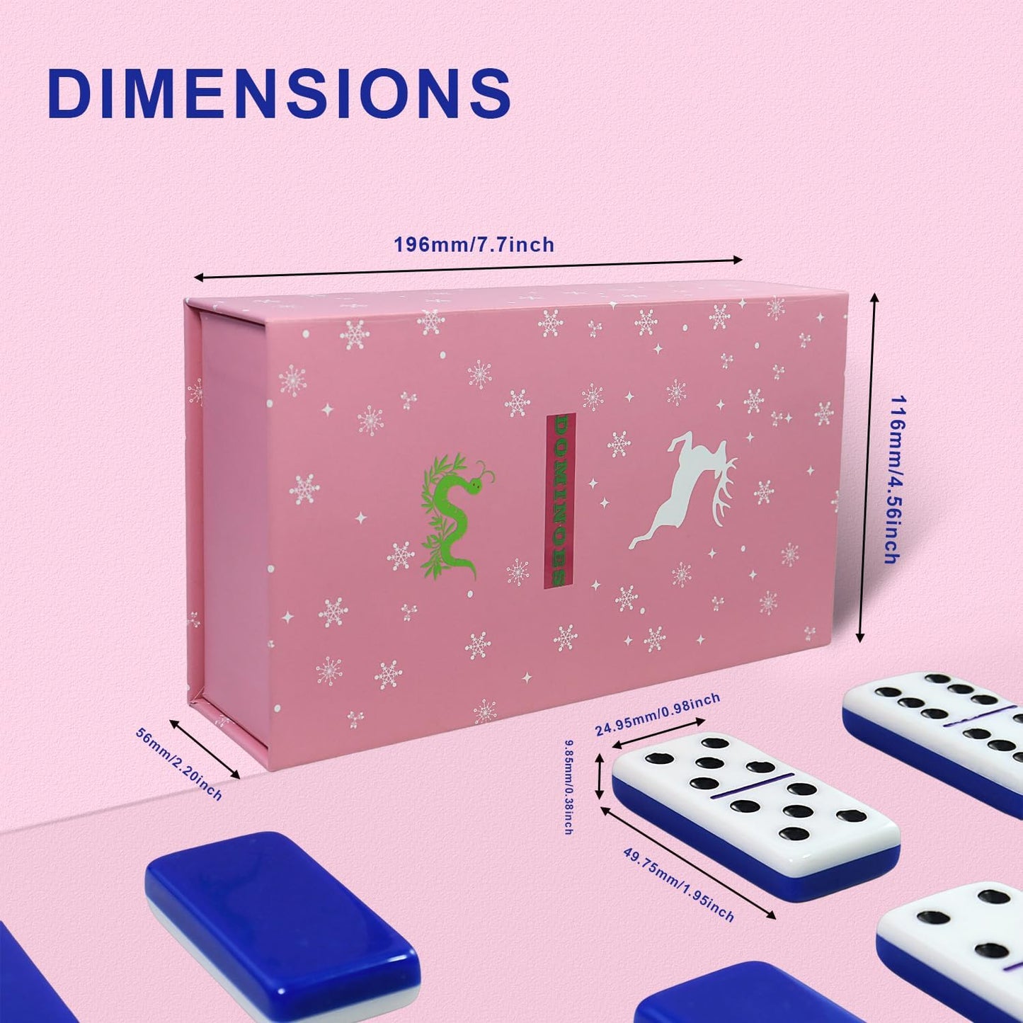 IDTQ Dominoes Set for Adults, Double 6 Dominos Game Set with 28 Domino Tiles Double with Upscale Gift Boxes -7 Polyhedral Dice -Classic Board Games (Dark Blue)