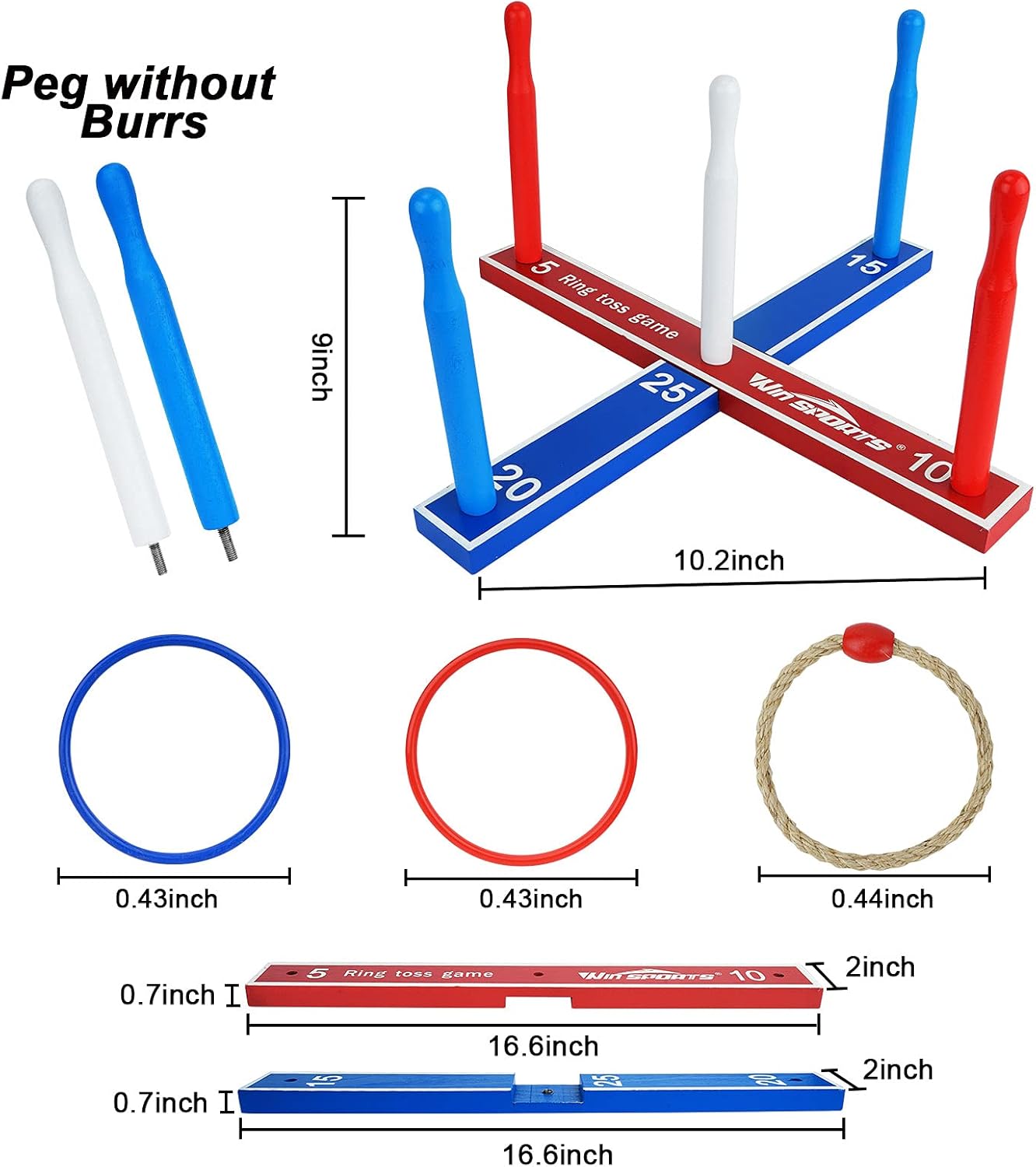 Premium Wooden Ring Toss Game Set - Win SPORTS Throwing Game Indoor Outdoor Games for Kids & Adults,Includes Wood Base,Fun Family or Friends Game