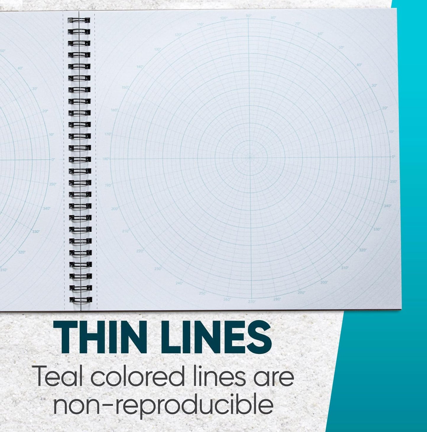 KOALA TOOLS - Circular Grid Sketchbook with Polar Coordinate Graph Paper, Polar Grid for Circular Designs, Mandala, and Geometric Patterns, 8.5 x 8.5 inches, 60 pages - Pack of 1