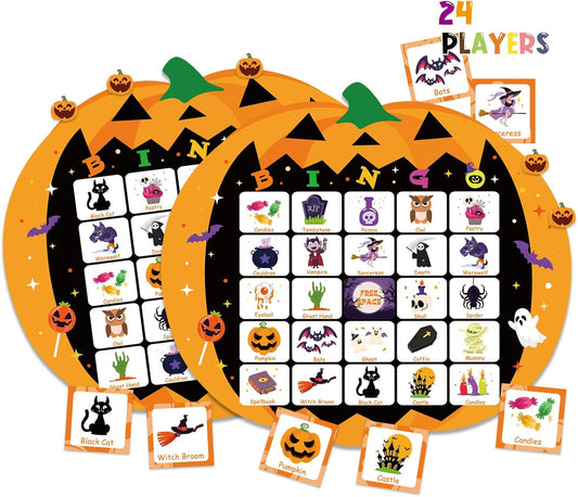XZENTIRA Halloween 24 Players Games, Pumpkin Bingo Game Cards Set for Halloween Family Party Activities, Party Favors, Classroom Group Activities Bingo Games Set