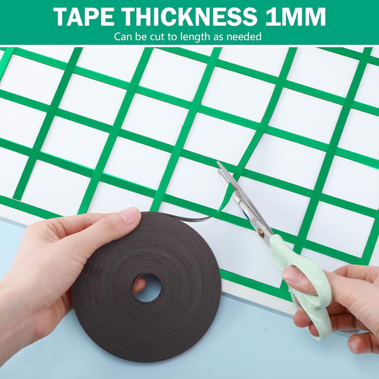 Magnetic Tape Roll Thin Strips, 0.39 Inch x 66 Feet Magnetic Board Dividers Whiteboard Graphic Decorative Tape Marking Line for Classroom Office Art Accessories(Green)