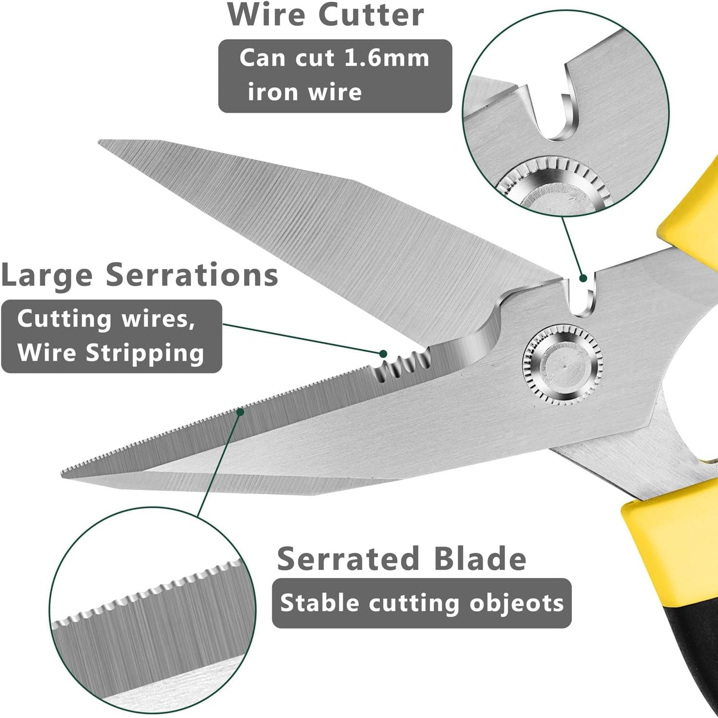 Utility Scissors Heavy Duty: sharp Scissors All Purpose heavy duty, Easy Cutting Carpet, Cardboard, Wires, Leather, Fabric（8'' Yellow）