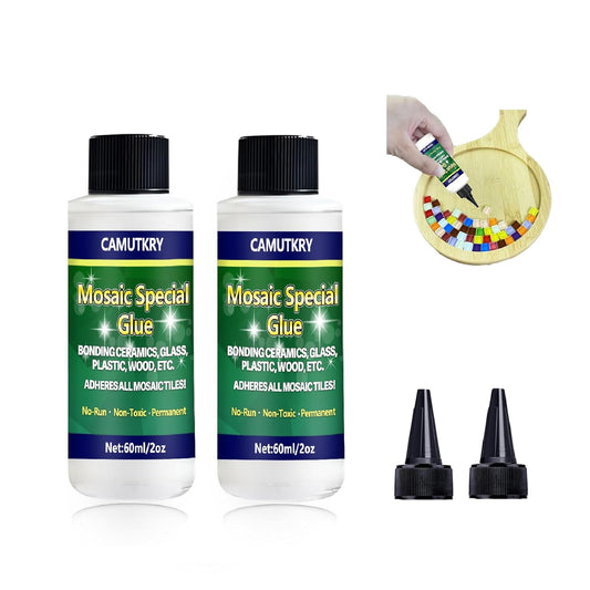 Mosaic Glue, 2 Pack 60ml Waterproof Adhesive for DIY Crafts – Non-Toxic, Clear Drying, No Drip, for Glass, Ceramic, Wood, Plastic, Indoor & Outdoor Use