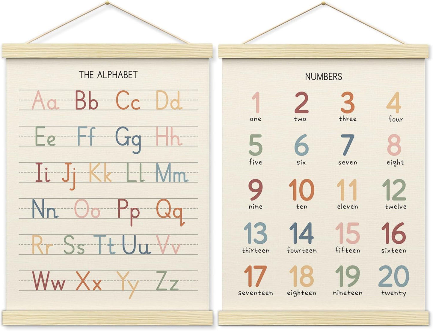 BONETAT Numbers alphabet poster for Nursery Toddlers, Play Room Wall Decor, ABC Wall Chart, Wall Hanging Decor for Toddler Playroom Decor Kids Wall Decor, Wooden Frame Alphabet Banner-A11