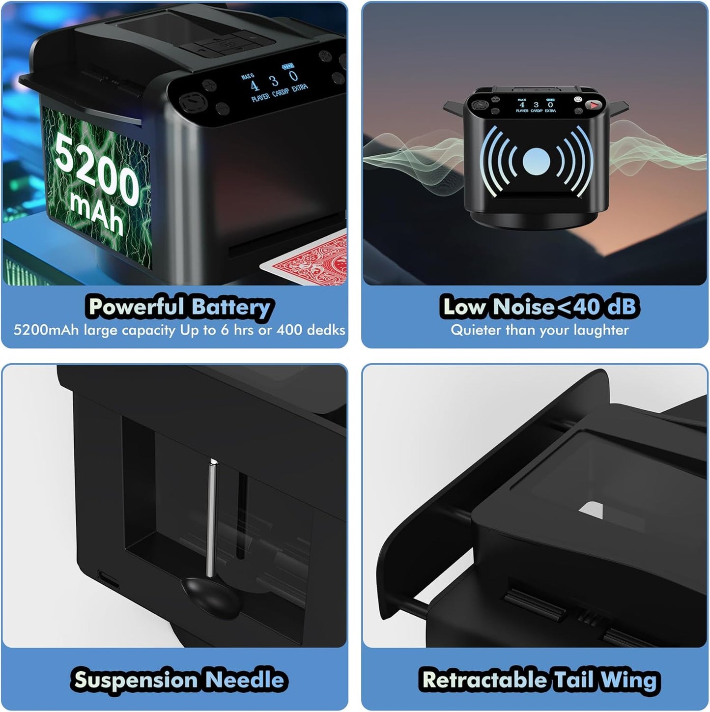 Automatic Card Shuffler and Dealer Machine 360° Rotation, Supports 12 Players, Rechargeable Card Shufflers, UNO Shuffler Card Machine Perfect for Rummy, Poker, Phase 10, Skip-Bo, Texas Hold'em