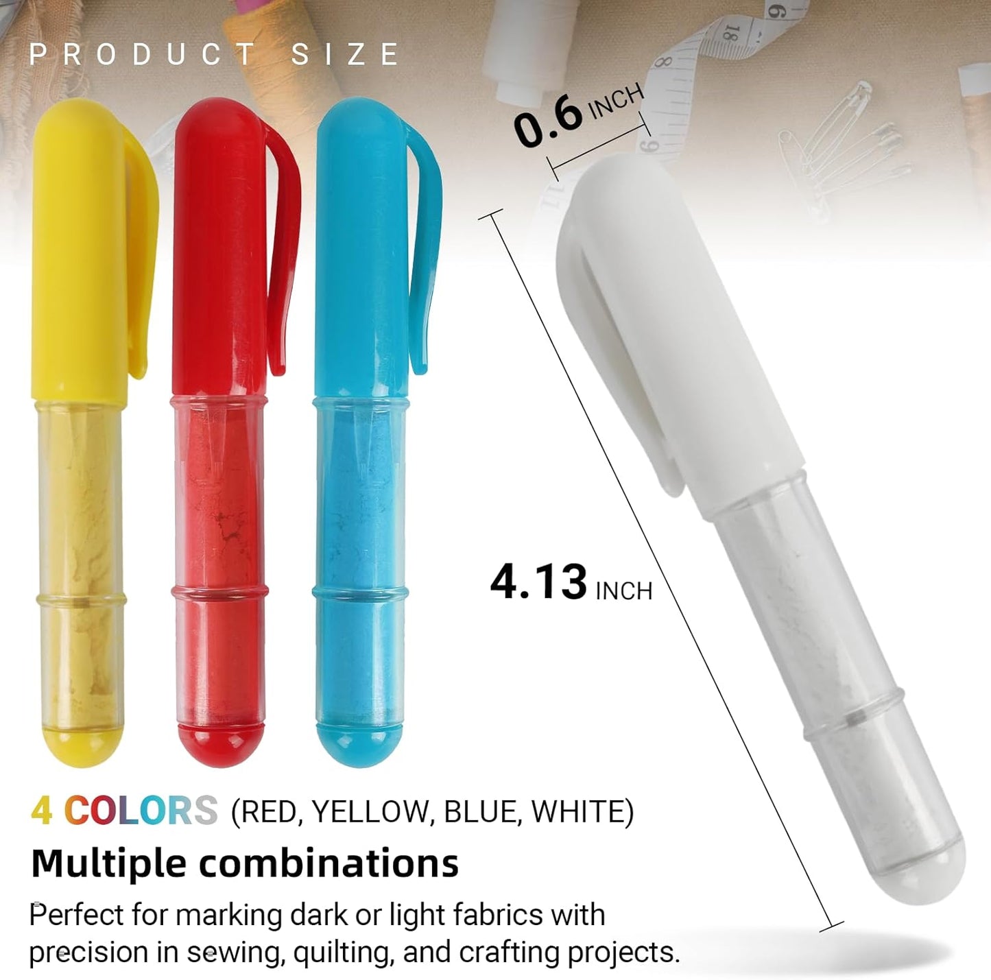 (2-pack) Fabric Chalk Markers -Erase Tailor’s Chalk for Quilting and Sewing - Compatible with Most Fabrics - With Dosing Wheel Technology, Yellow & White