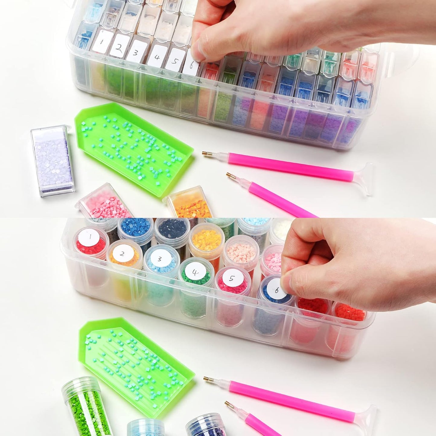 Douorgan 3-Tier Diamond Painting Storage Containers Diamonds Organizers and Storage Stackable Diamond Painting Tools Box Portable Diamond Beads Storage Box, 80+40 Slots with Tool Set