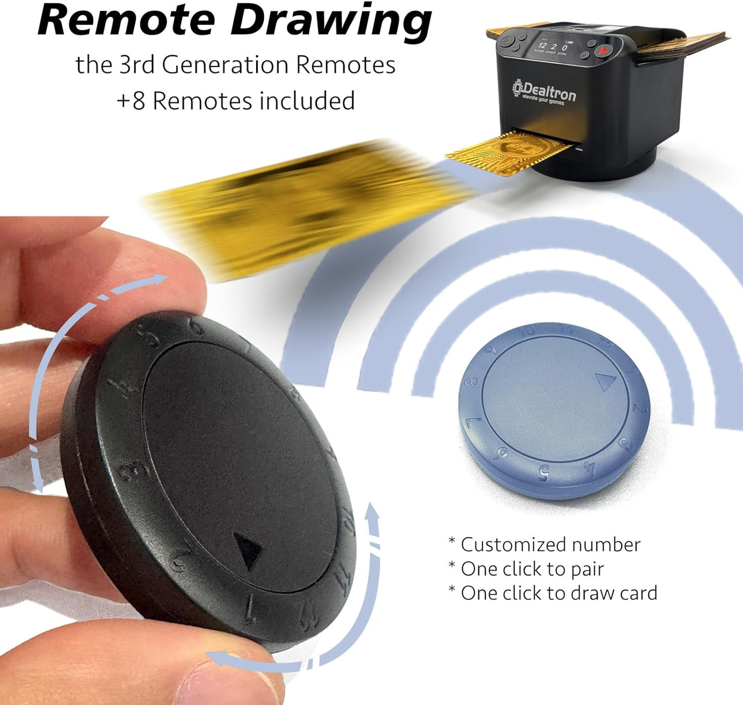 All-in-One Automatic Card Shuffler and Dealer,with 8 Remotes,Programmable Dealer,Card Shuffler 2 Deck,360° Rotation,Ultra Quiet,Rechargeable,up to 12 Players,for All Card Games (Shadow Black)