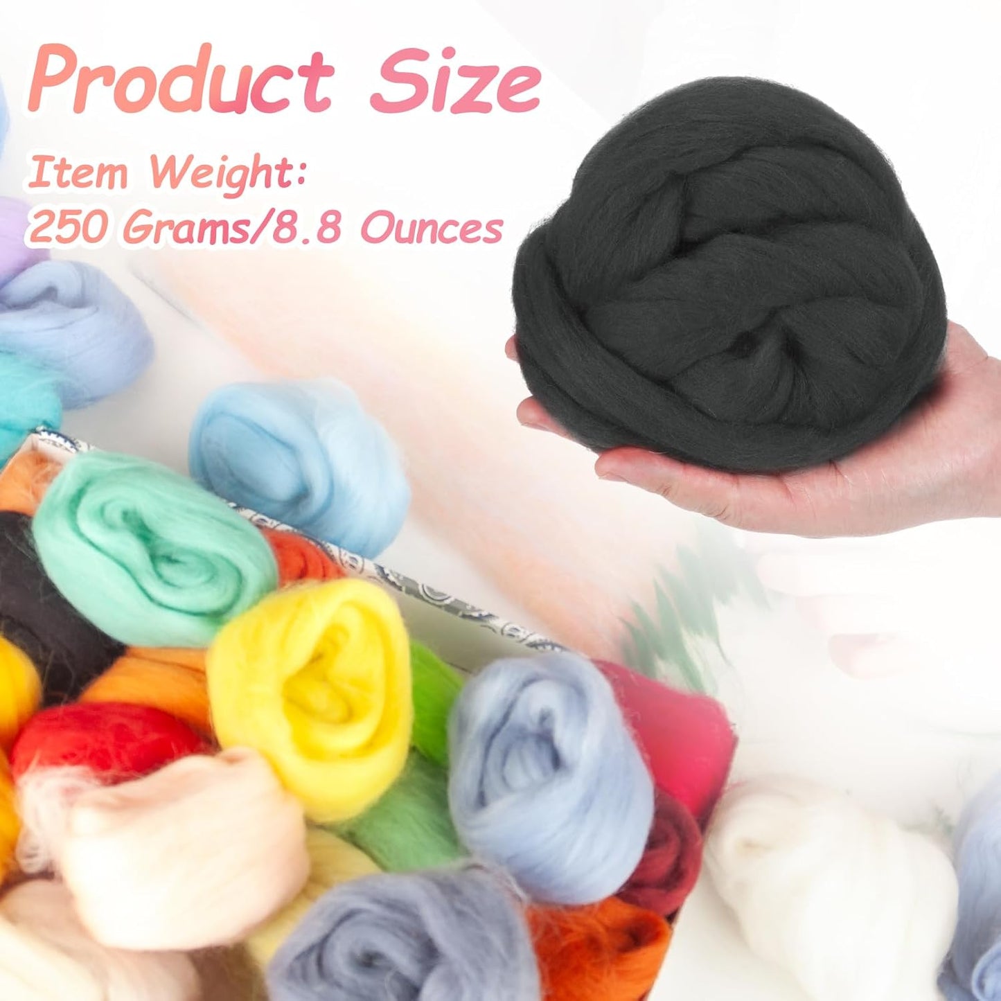 PATIKIL Wool Roving Yarn, 250G/8.8OZ Felting Wool Pure Roving Yarn, Drak Gray