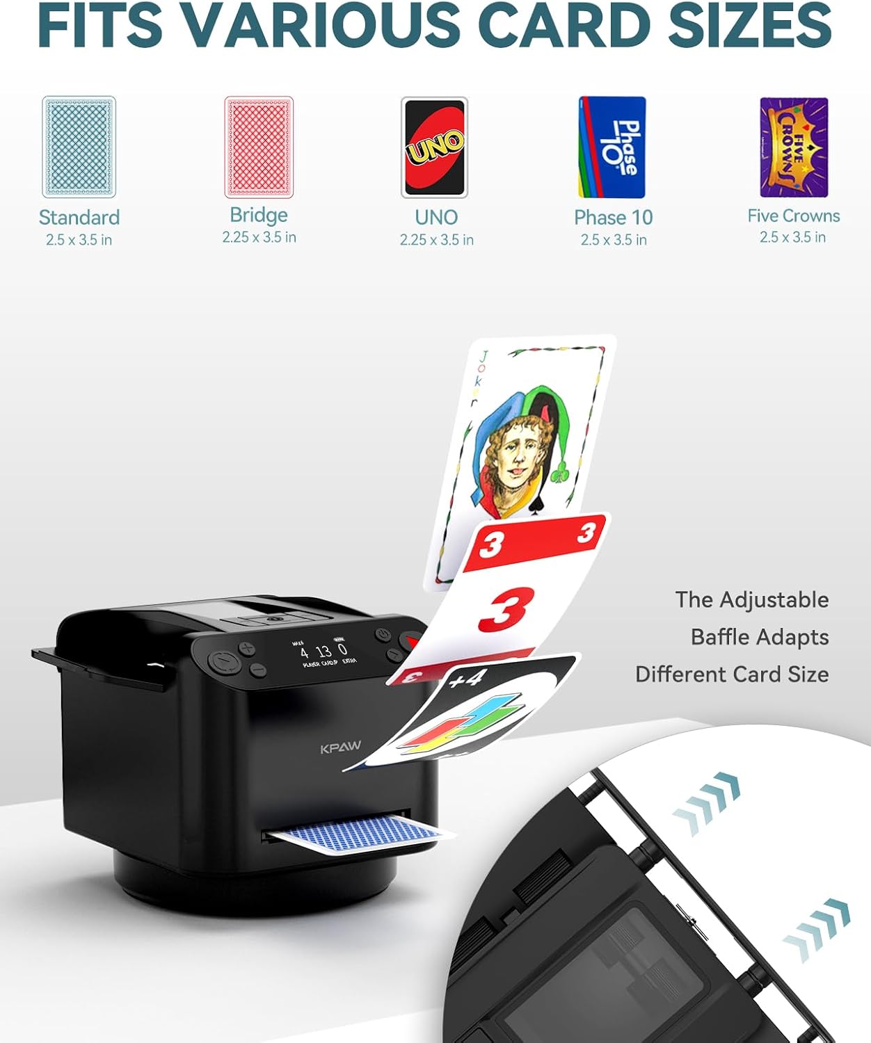 Automatic Card Shuffler and Dealer - 1-2 Decks Support 12 Players, 4 Drawing Remotes, Built-in Gameplays, 360°/180° Deal, for Poker, UNO, Phase 10, Skip-Bo, Rummy (Black)