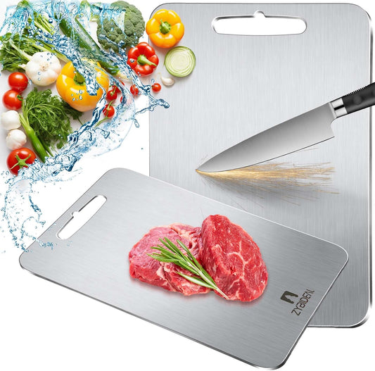 Pure Titanium Cutting Board, Stainless Cutting Boards for Kitchen, Double-Sided Food Grade Chopping for Meat, Vegetable & Fruit (10 * 14 IN)