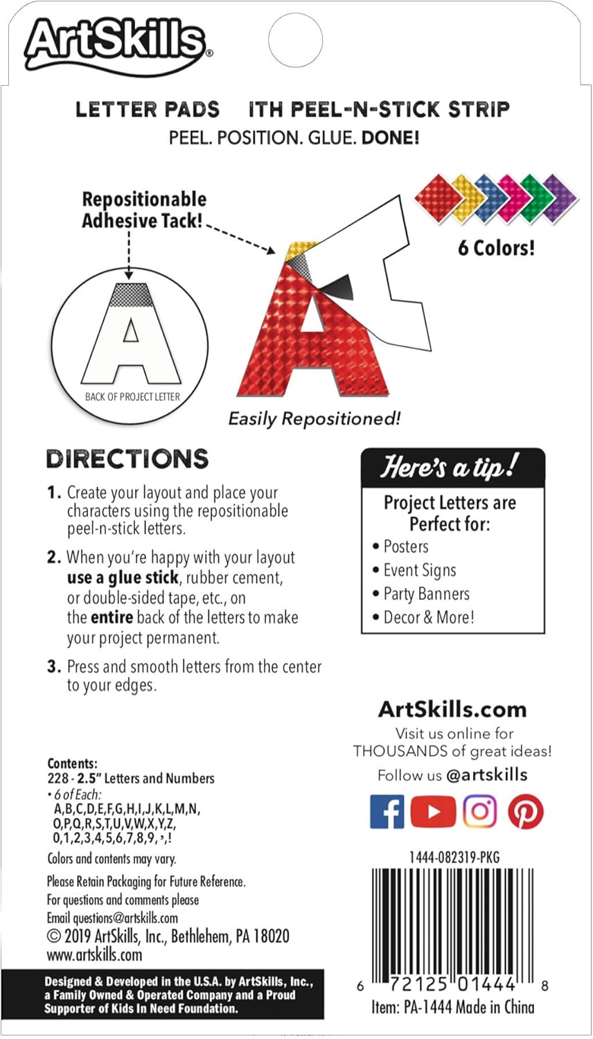 ArtSkills Poster Letters 2.5” Paper Letters for Poster Board Projects, Classroom Bulletin Boards, Sign Making Supplies, Holographic, 228 Pieces