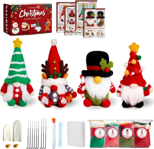 MAGIMUSE Needle Felting Kit, Needle Felting Starter Kit with Basic Felt Tools, Christmas Gnome Needle Felting Kit for Beginners, DIY Wool Needle Felting Supplies for Christmas Festival Crafts