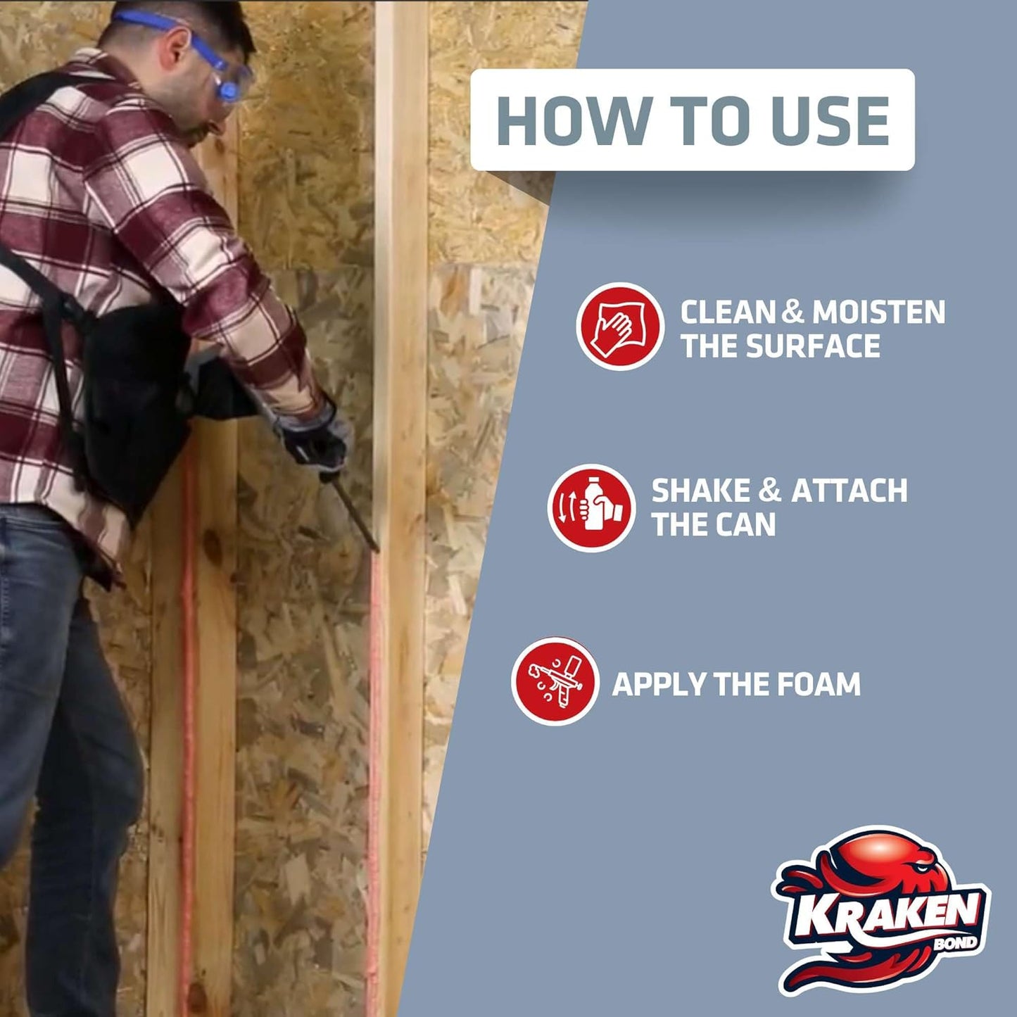 KRAKEN BOND Drywall & Panel Adhesive Foam - (2X24oz) Heavy-Duty, Fast-Curing Construction Adhesive for Concrete, Wood, and Heat Insulation Applications - 2 Pack