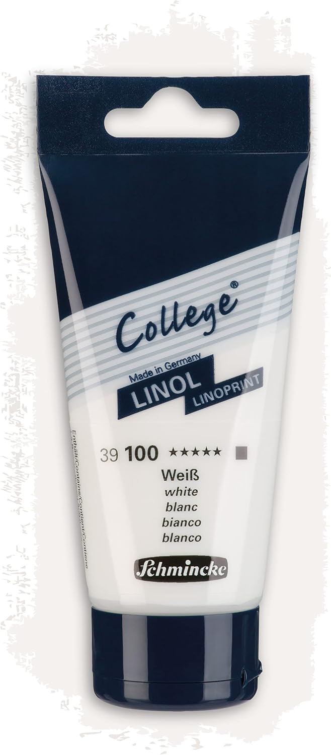 Schmincke - College Linol, Artists' lino Printing Inks, White in 75 ml Tube, 39100013, Low-Odour, Water-Based lino Printing Ink, lightfast, Even Print