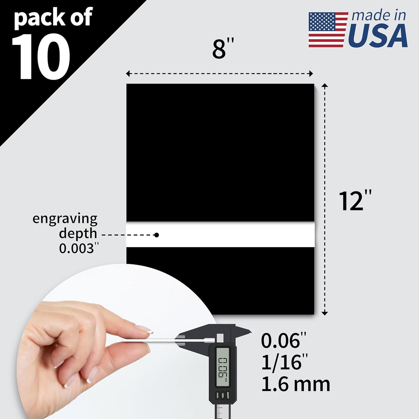 Trotec TroLase | 8"x12"x1/16", 10 Pcs | Black/White | 2 Ply | Modified Acrylic | Laser Engraving Double Color Plastic Sheet | Engraving Blanks for Laser, Saw, Guillotine | Made in USA