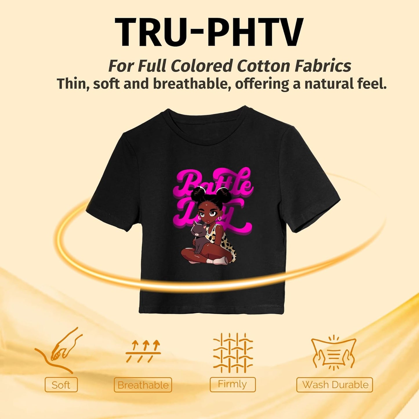 TransOurDream Tru-PHTV Printable Heat Transfer Vinyl for T Shirts (10 Sheets, 8.5x11) Full-Color Iron on Vinyl for Inkjet Printer Easy to Cut & Weed DIY Design