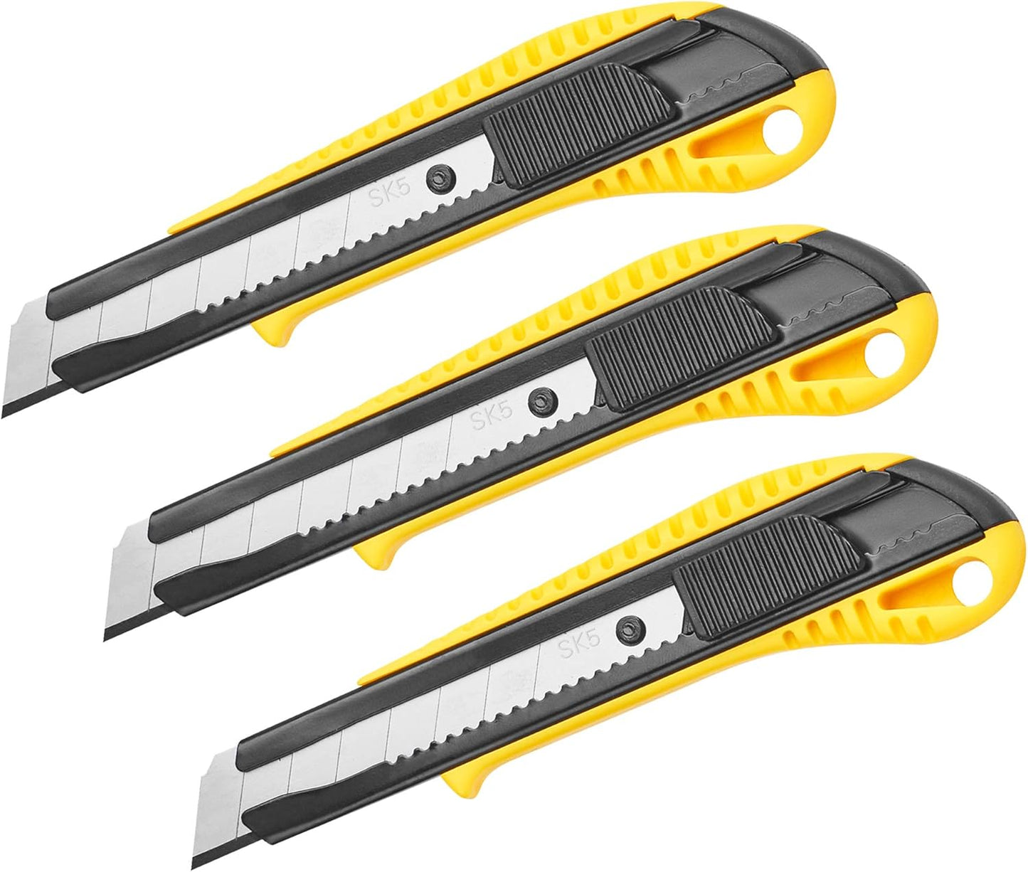 DOWELL Box Cutter Utility Knife Retractable Snap Off Blades Hobby Knife 3 Pack for Cutting Cardboard Boxes Leather (Yellow)