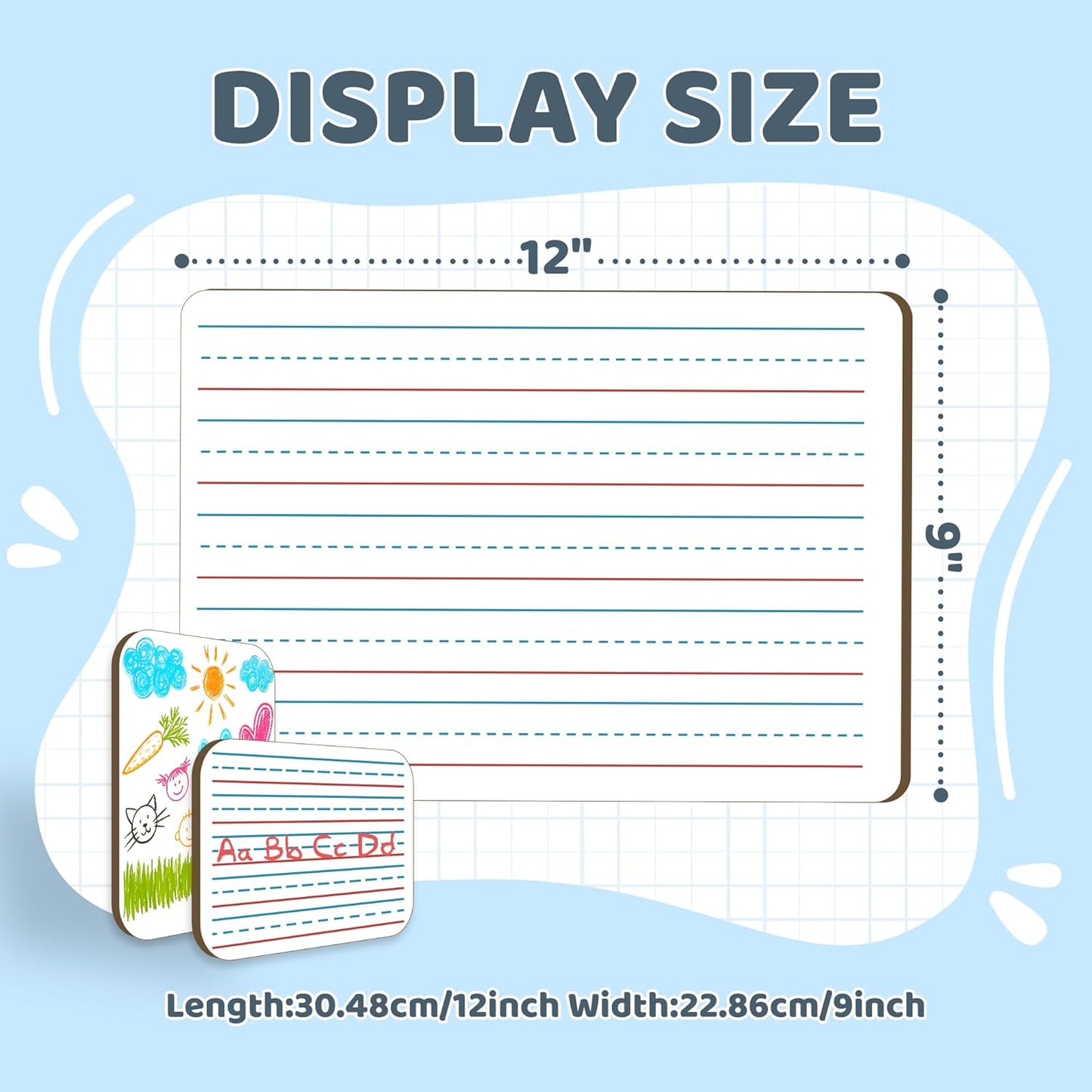 White Board Dry Erase Boards Classroom Pack Mini White Boards 9" x12” Double Sided Personal Whiteboards for Students Teachers School Supplies Lapboards (6Pack line whiteboard & Erasers & Pens)