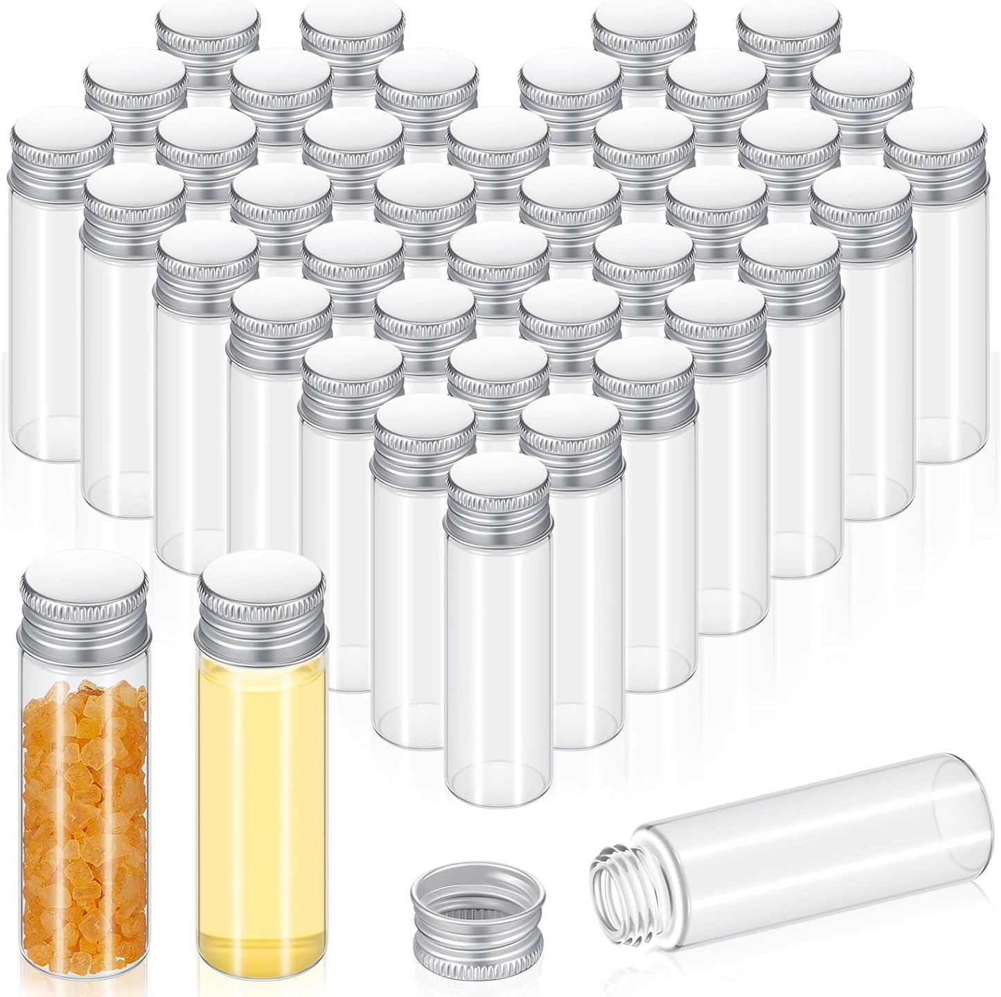 100 Pcs Small Clear Vials Spice Mini Jars with Lids Mini Glass Bottles with Screw Aluminum Metal Caps Tiny Jars Sample Containers for Powder Cream Cosmetic Jewelry Wedding (15 ml,Silver Caps)