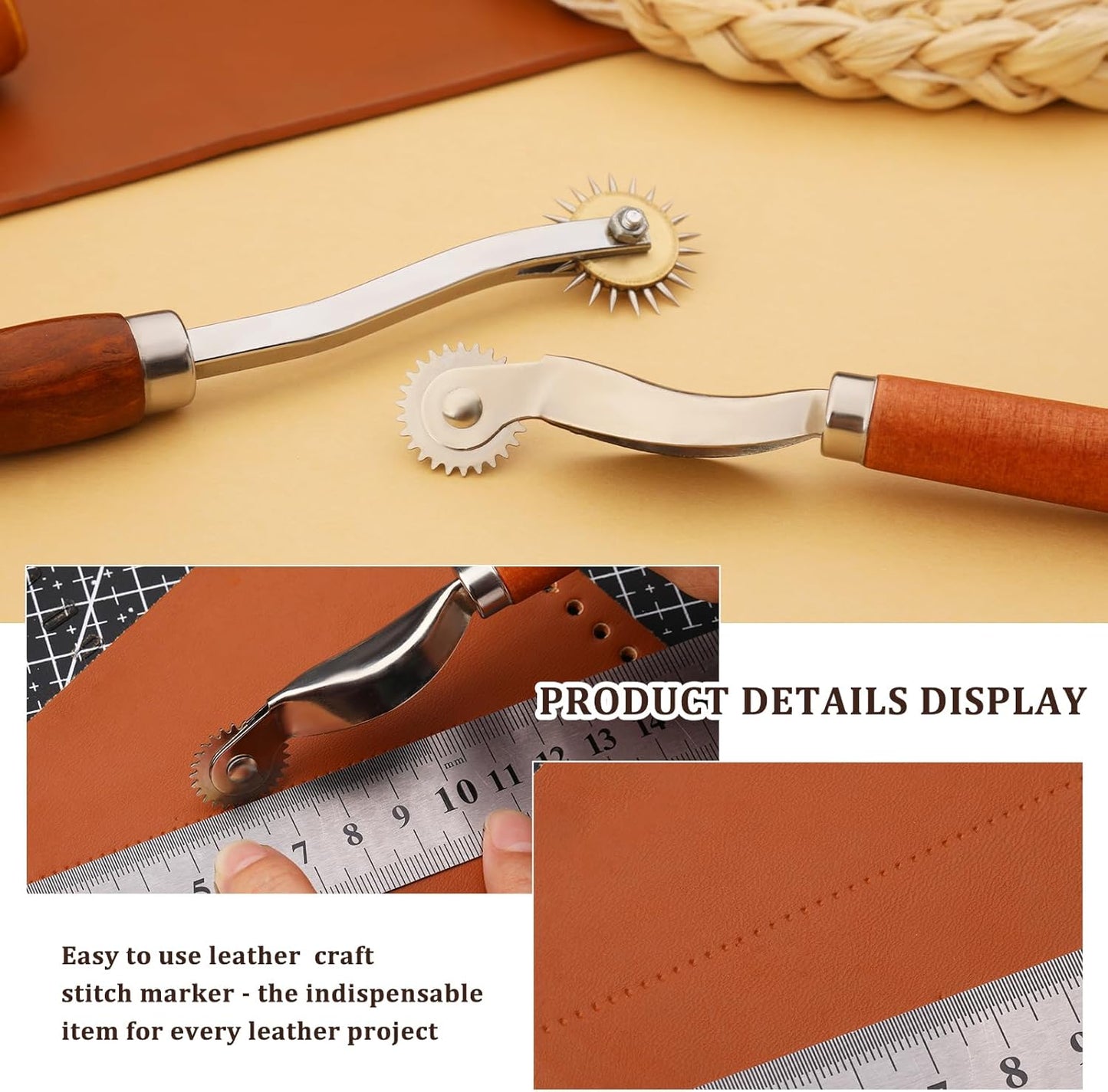 Nitlak 2 PCS Tracing Wheel,Tracing Wheel Sewing Tool,Wooden Handle Stainless Steel Pounce Wheel,Tracing Wheel for Sewing Patterns, Tracing Wheel Tool for Leathercraft, Professional Marking Spacer