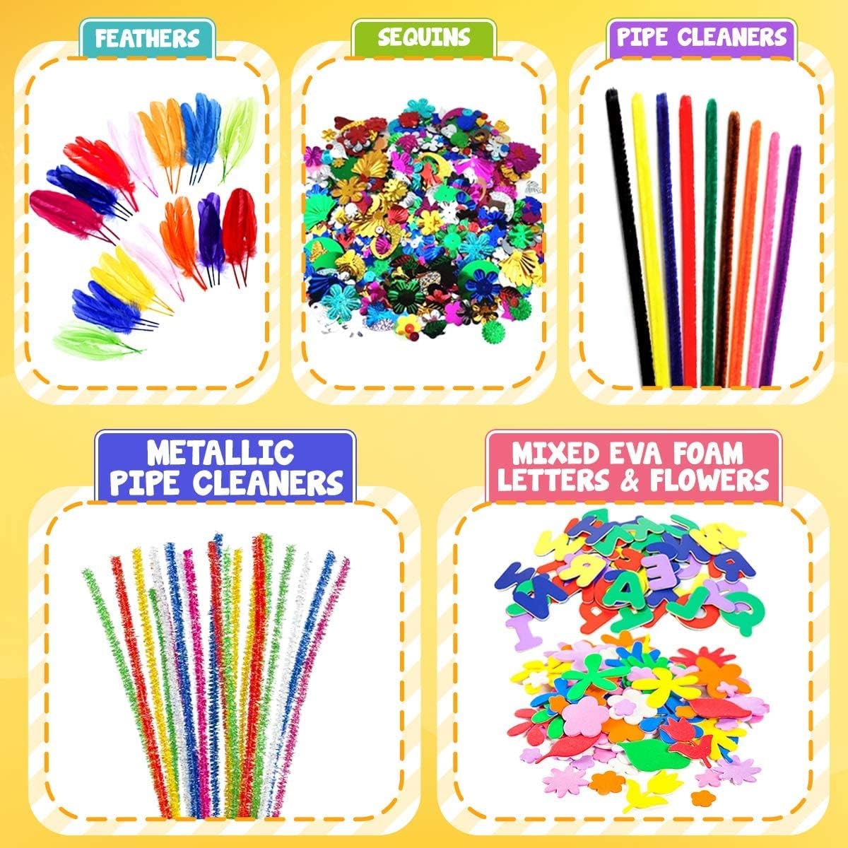 FUNZBO Arts and Crafts School Supplies for Kids -Kindergarten School Supplies Set with Glitter Glue Stick,Glue, Pipe Cleaners Craft and Kids' Scissor, Birthday Gifts for Girls Boys Age 4+