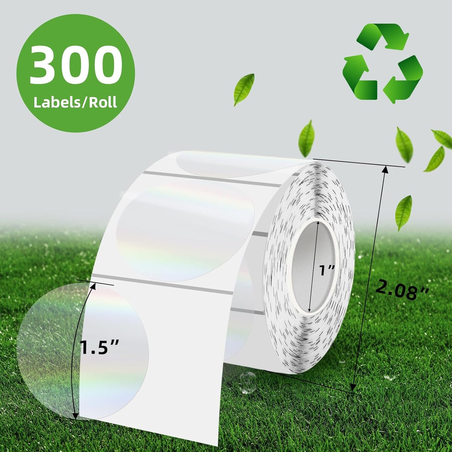 1.5" Round Transparent Thermal Label Stickers, Holographic Clear Direct Thermal Labels-Perforation Line Design& Waterproof- 300 Sheets