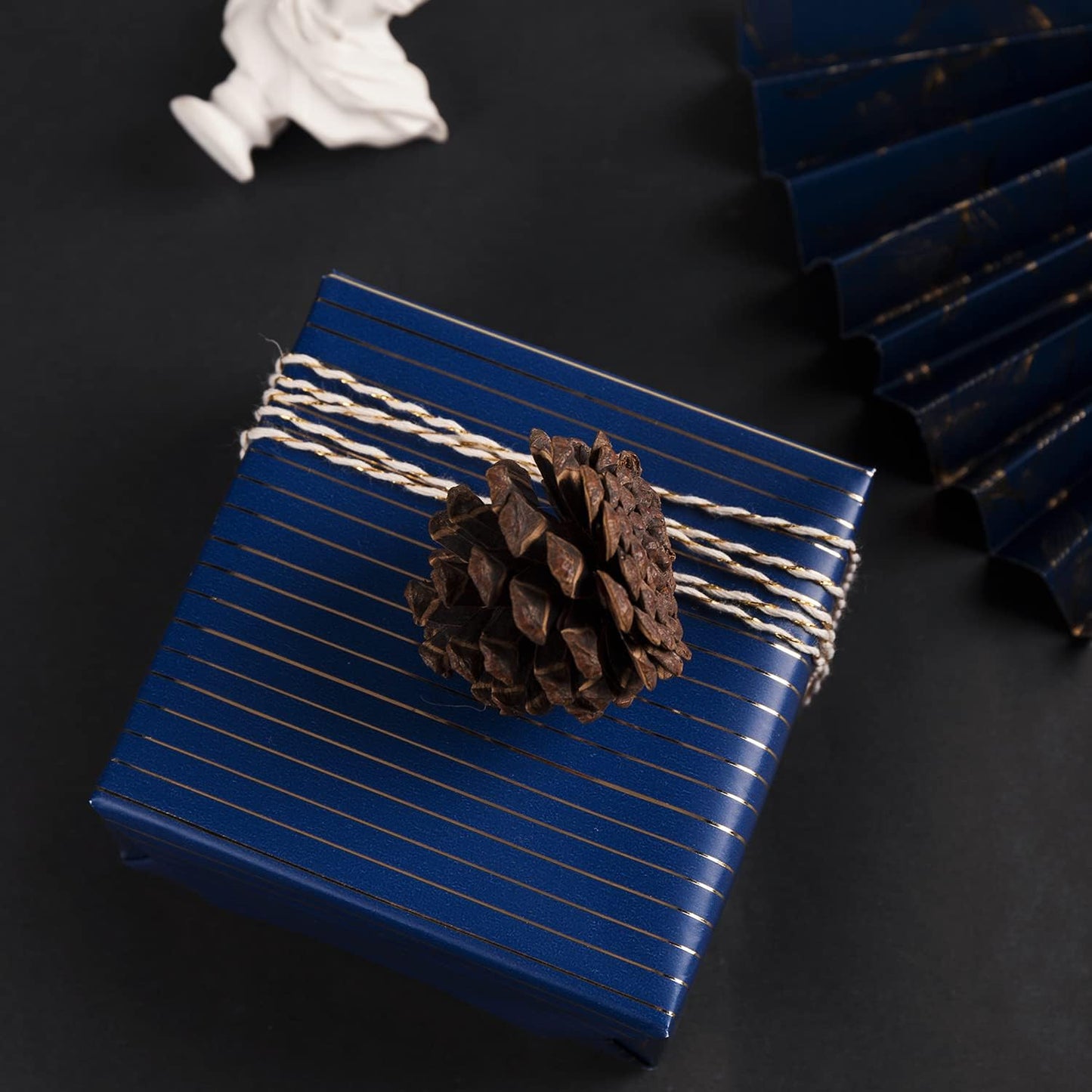 WRAPAHOLIC Navy Wrapping Paper Set - Gold and Navy Wrapping Paper Bundle with Gift Bow & Ribbon & Tag & Sticker, Perfect for Christmas, Birthday, Holiday, Father's Day, Baby Shower