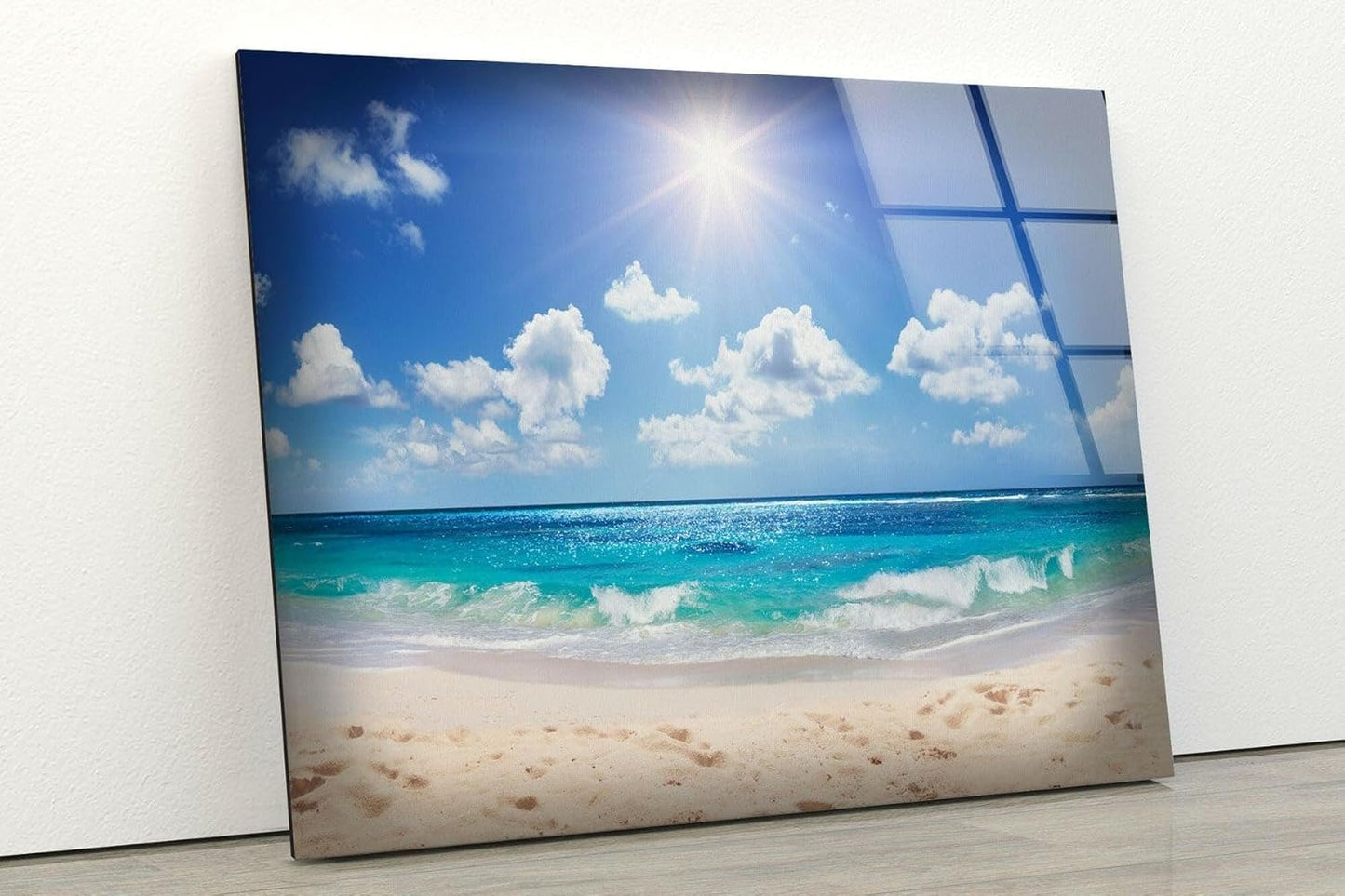 My Photostation.com 43Wx27H'' Summer Beach Landscape Glass Wall ArtTempered Glass Printing Wall Decor Large Wall Art Wall Hangings