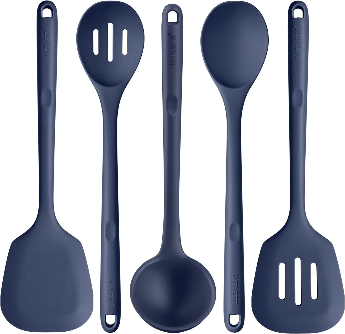 Silicone Kitchen Cooking Utensil Set: U-Taste High Heat Resistant 13.6in Kitchen Gadgets, BPA Free Non Stick Rubber Cook Accessories For Stir Frying, Serving, Basting, Mixing (5 Pieces, Midnight Blue)