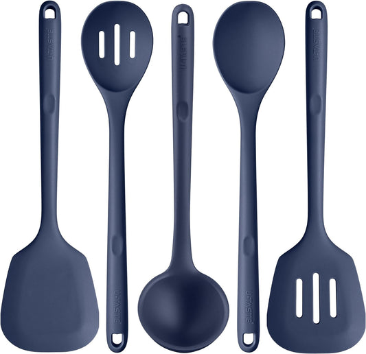 Silicone Kitchen Cooking Utensil Set: U-Taste High Heat Resistant 13.6in Kitchen Gadgets, BPA Free Non Stick Rubber Cook Accessories For Stir Frying, Serving, Basting, Mixing (5 Pieces, Midnight Blue)