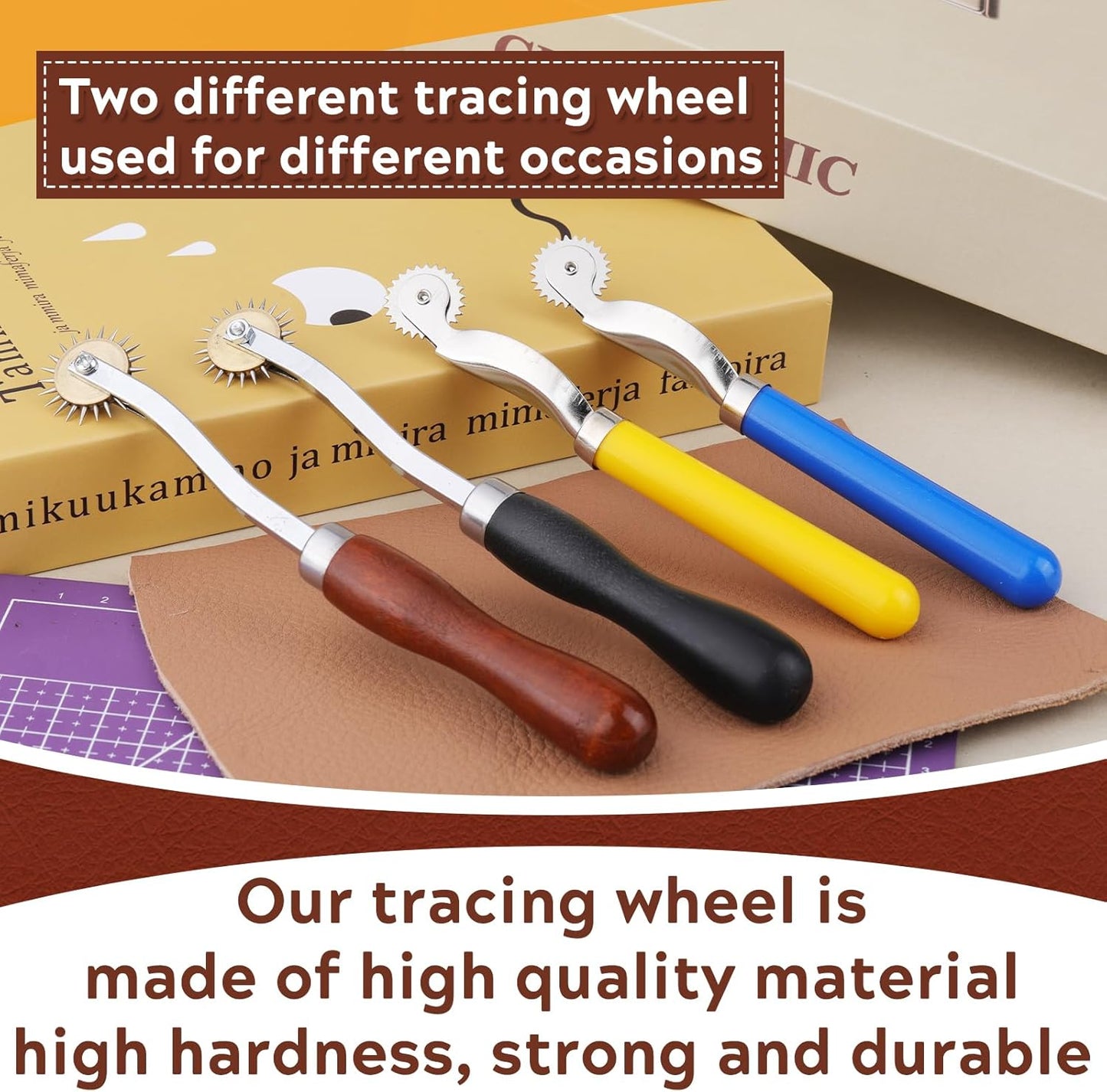 4PCS Tracing Wheel, Professional Stitch Marking Spacer, Wood and Stainless Steel Pounce Wheel for Sewing Patterns with Wooden Handle and Plastic Handle for Tracing Paper and Leather Crafts