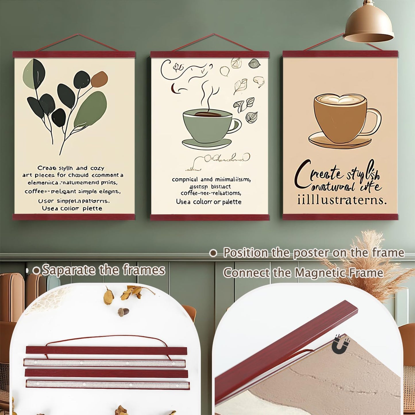 Artmag Magnetic Poster Hanger Frame, 40x27 40x30 40x60 Light Wood Wooden Magnet Canvas Artwork Print Poster Hangers Frames Hanging Kit (Mahogany, 40")