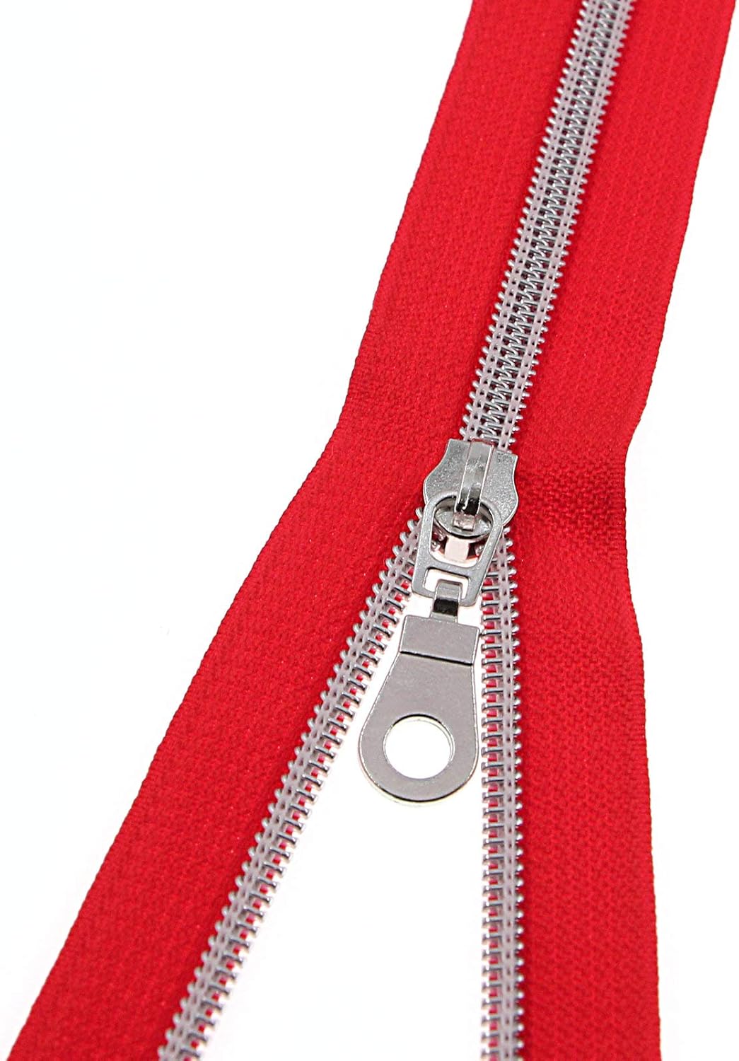 #5 Silver Metallic Nylon Coil Zippers by The Yard Bulk 10 Yards Red Tape with 25pcs Silver Sliders for DIY Sewing Tailor Craft Bag Leekayer(Red)