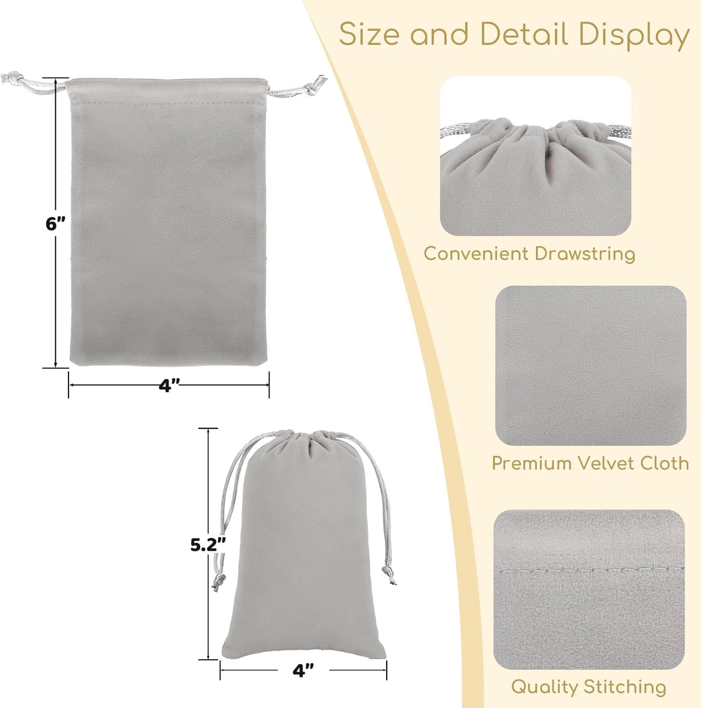 Velvet Drawstring Jewelry Bag, 50Pcs Grey Coin Pouch, 4x6 Dice Bag, for Wrapping Halloween Party Favors, Small Jewelry, Small Bussiness, Palm Crosses, Necklaces, Bracelet