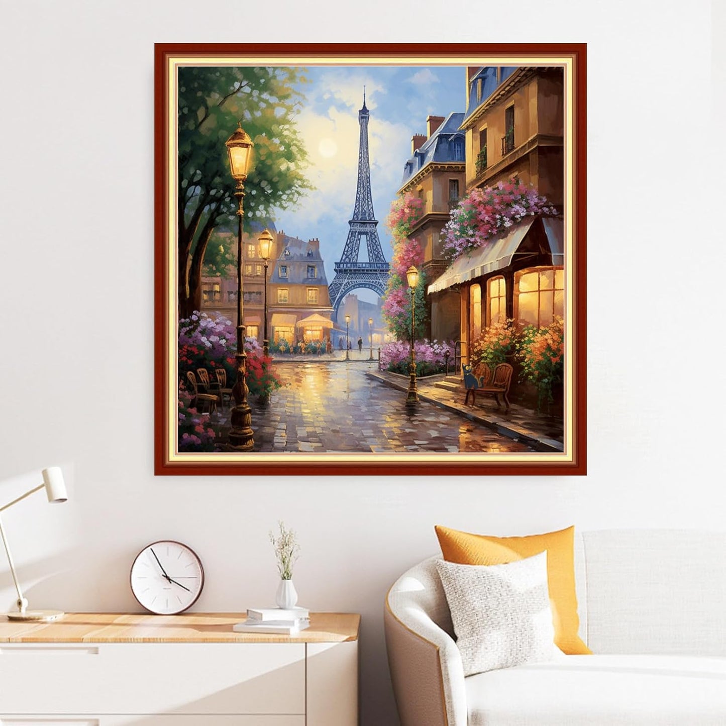 Disxvivy Cross Stitch Stamped Full Embroidery Kits DIY 11CT Cotton Thread Printed DIY Needlepoint Kits Craft Needlework Set Cross-Stitch Stamped Sets-Flower Street Tower 18x18 inch