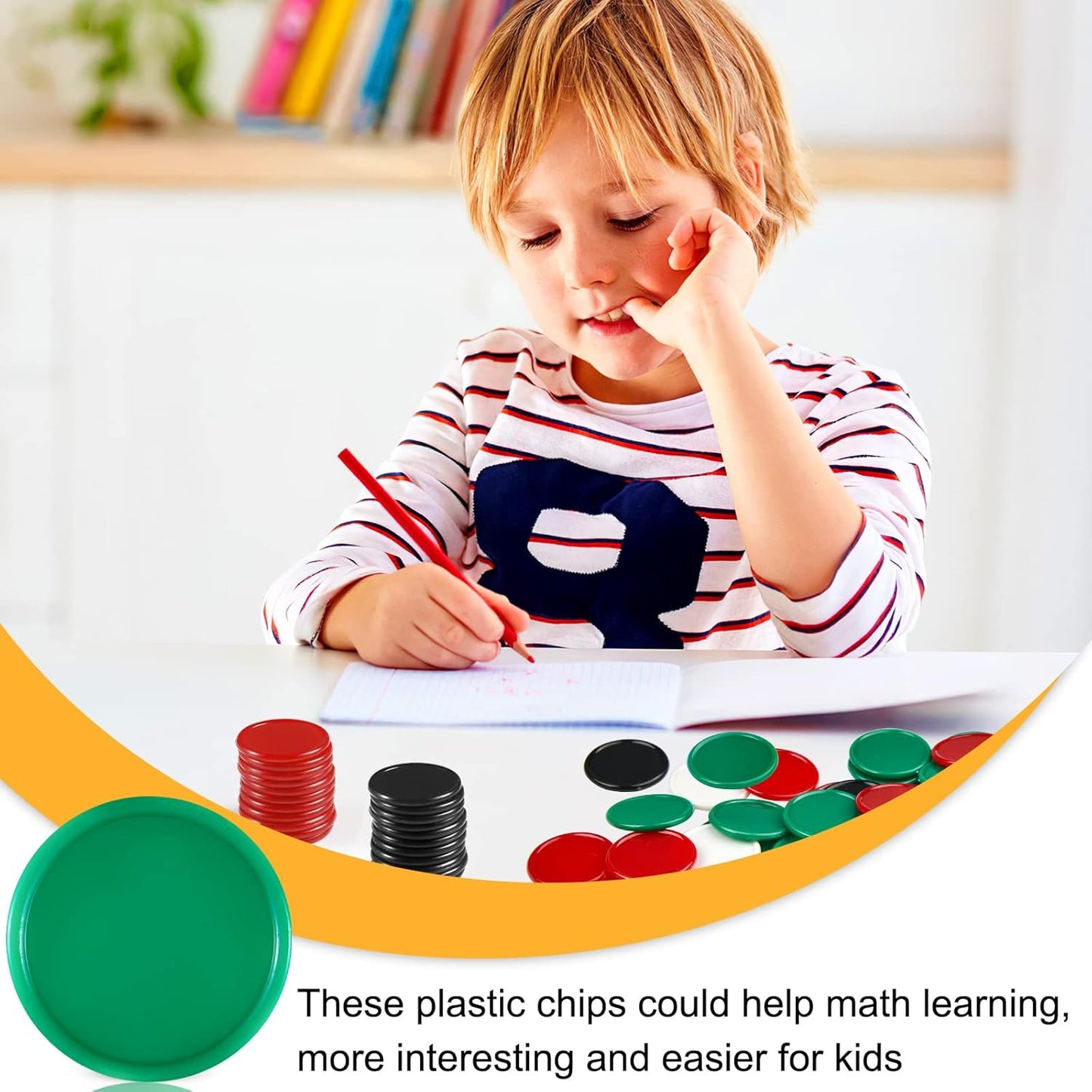 Coopay 1 1/2 Inches Plastic Poker Chips Learning Counters Disks Bingo Chip Counting Discs Markers for Math Practice and Poker Card Game Tokens, Teaching Rewards, 200 Pieces (Red, Green, White, Black)